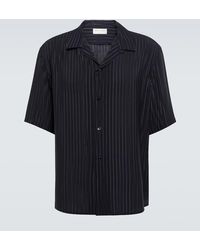 Saint Laurent - Camp-Collar Striped Silk-Charmeuse Shirt - Lyst