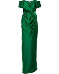 Vivienne Westwood Abito lungo in raso con scollo bardot - Verde