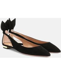 Aquazzura - Bow Tie Suede Ballet Flats - Lyst