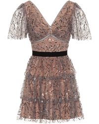 Self-Portrait Verziertes Minikleid mit Pailletten - Grau