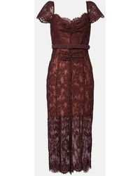 Self-Portrait - Belted Floral Lace Midi Dress - Lyst