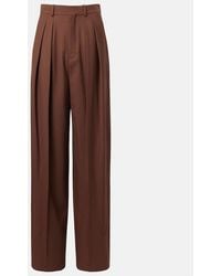 Saint Laurent - Pleated Wool Gabardine Wide-Leg Pants - Lyst