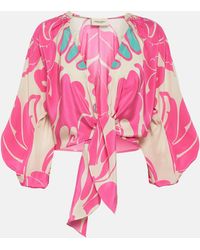 Adriana Degreas - Printed Puff-sleeve Silk Blouse - Lyst