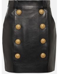 Balmain - Lamb Leder Minirock mit Zierknöpfen - Lyst