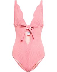Lisa Marie Fernandez Scallop Seersucker Swimsuit - Pink