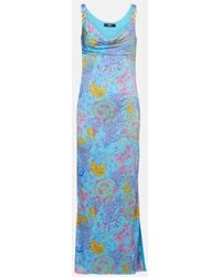 Versace - Underwater Barocco Draped Jersey Gown - Lyst