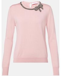 Carolina Herrera - Embellished Silk And Cotton Sweater - Lyst