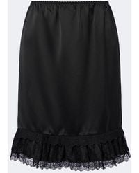 Ganni - Lace-Trimmed Ruffled Satin Midi Skirt - Lyst