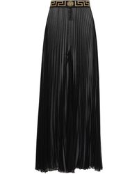 Versace Plissierte Hose mit weitem Bein Greca - Schwarz