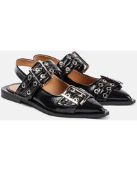 Ganni - Faux-Leather Slingback Flats - Lyst