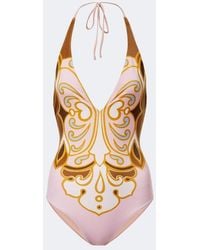La DoubleJ - Printed Halterneck Swimsuit - Lyst