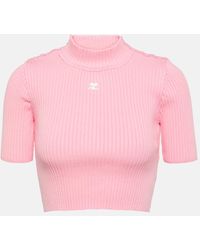 Courreges - Pullover cropped in maglia a coste - Lyst
