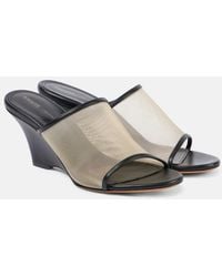 KHAITE - Marion Leather And Mesh Wedge Mules - Lyst