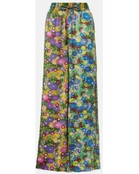 ALÉMAIS - Printed Silk Satin Wide-Leg Pants - Lyst