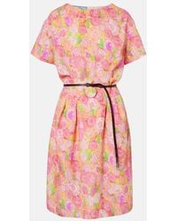 Prada - Floral Silk-Blend Cloque Midi Dress - Lyst