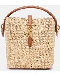 Saint Laurent - Bolso Saco Le 37 Mini De Rafia Con Piel - Lyst