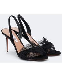 Aquazzura - Lover Lace-Trimmed Suede Slingback Sandals - Lyst