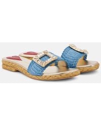 Roger Vivier - Espa Embellished Raffia Slides - Lyst