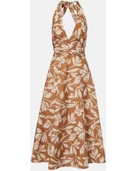 Max Mara - Halterneck Printed Cotton Midi Dress - Lyst