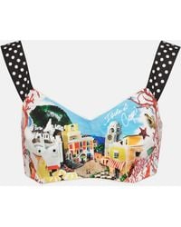 Dolce & Gabbana - Capri Polka-Dot Printed Cotton Bra Top - Lyst