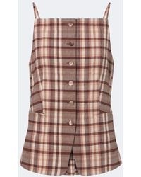 STAUD - Una Plaid Linen-Blend Top - Lyst