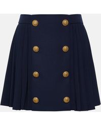 Balmain - Pleated Virgin Wool Miniskirt - Lyst