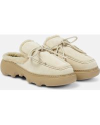 Burberry - Ekd Shearling-lined Suede Mules - Lyst