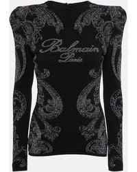 Balmain - Logo Paisley Cotton-Blend Jersey Top - Lyst