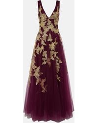 Costarellos - Floral Applique Tulle Gown - Lyst