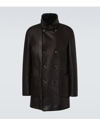 Giorgio Armani - Reversible Leather And Shearling Peacoat - Lyst