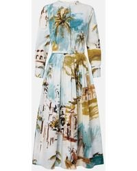 Oscar de la Renta - Pleated Printed Cotton-Blend Cocktail Dress - Lyst