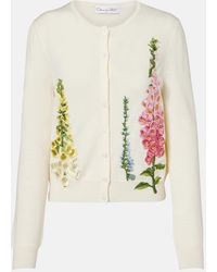 Oscar de la Renta - Foxgloves Embroidered Virgin Wool Cardigan - Lyst