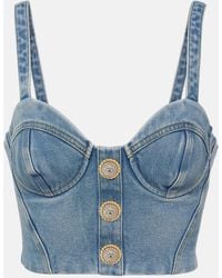 Balmain - Denim Bustier Top - Lyst