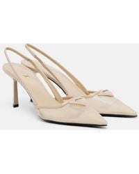 Prada - Leather-Trimmed Mesh Slingback Pumps - Lyst