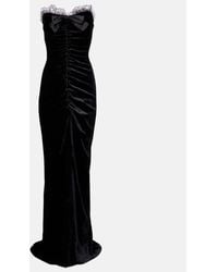 Alessandra Rich - Bow-Detail Ruched Silk-Trimmed Velvet Gown - Lyst