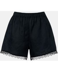 Ganni - Lace-Trimmed Linen Shorts - Lyst