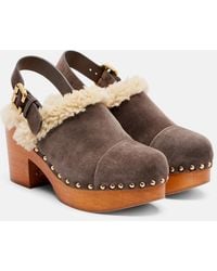 Chloé - Jeanette Suede Shearling-Lined Clogs - Lyst