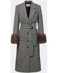 Valentino - Herringbone Shearling-Trimmed Wool-Blend Coat - Lyst