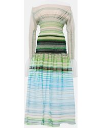 SUSAN FANG - Striped Smocked Midi Dress - Lyst