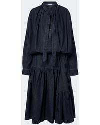 Dries Van Noten - Tie-Neck Denim Midi Dress - Lyst