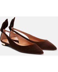 Aquazzura - Bow Tie Suede Ballet Flats - Lyst