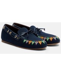 Etro - Embroidered Canvas Boat Shoes - Lyst