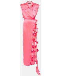 David Koma - Padded Shoulders Ruffle Wrap Gown - Lyst