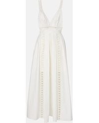 Elie Saab - Embroidered Cotton-Blend Midi Dress - Lyst