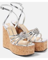 Mach & Mach - Double Heart Metallic Leather Wedge Sandals - Lyst