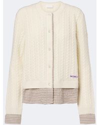 Moncler - Cable-Knit Checked Wool And Cashmere Cardigan - Lyst