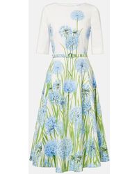 Oscar de la Renta - Floral Cotton-Blend Poplin Midi Dress - Lyst
