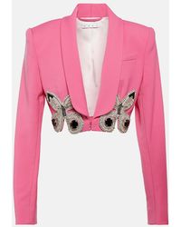 Area - Embellished Cropped Wool Blazer - Lyst
