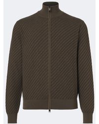 Brioni - Jacquard Cotton, Silk, And Cashmere Zip-Up Sweater - Lyst
