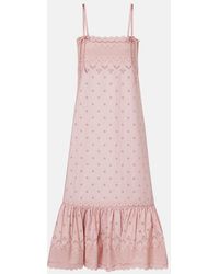 Valentino - Broderie Anglaise Silk-Trimmed Cotton Midi Dress - Lyst